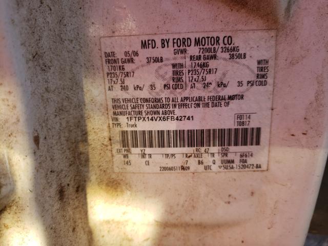 Photo 10 from auction – 2006 FORD F150 with VIN 1FTPX14VX6FB42741