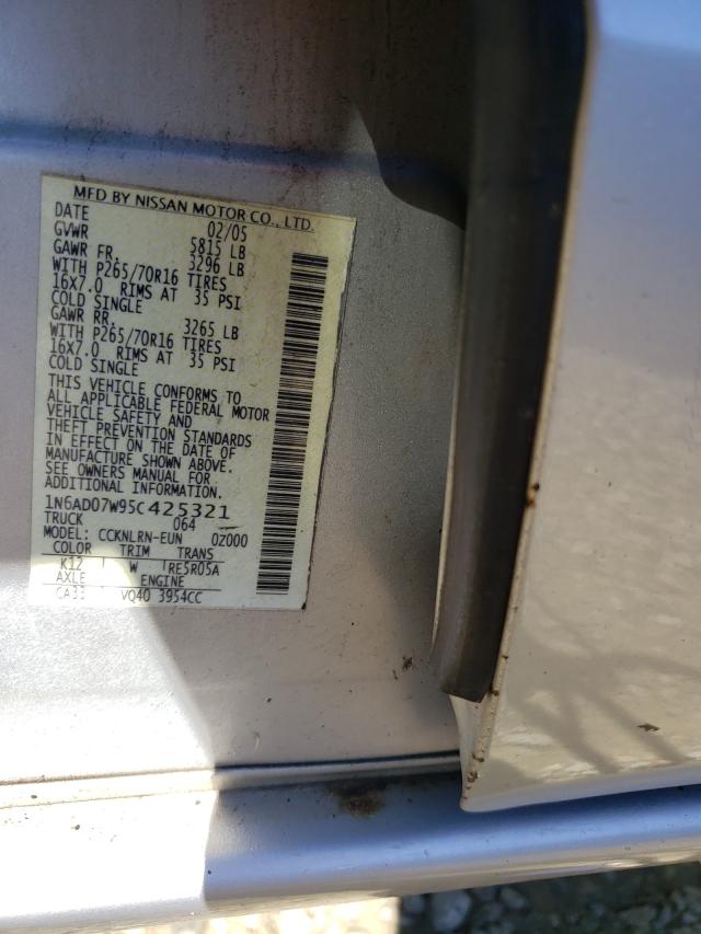 Photo 10 from auction – 2005 NISSAN FRONTIER C with VIN 1N6AD07W95C425321