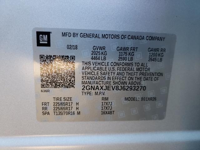 Photo 10 from auction – 2018 CHEVROLET EQUINOX LT with VIN 2GNAXJEV8J6293270