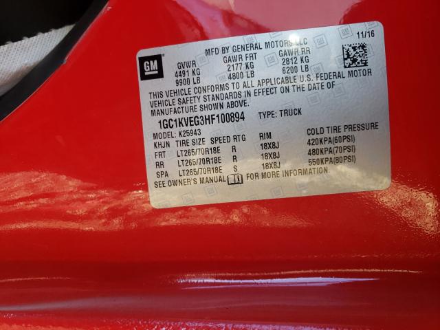 Photo 10 from auction – 2017 CHEVROLET SILVERADO with VIN 1GC1KVEG3HF100894