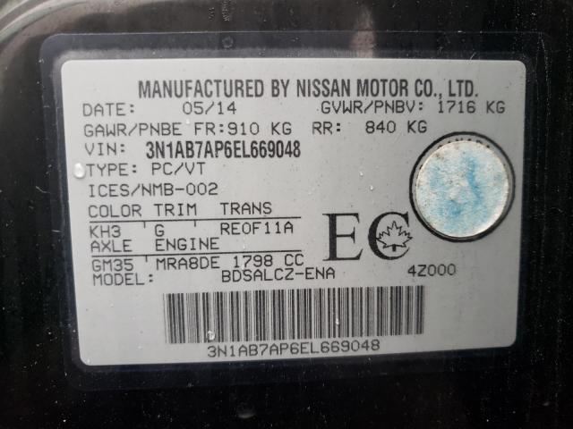 Photo 10 from auction – 2014 NISSAN SENTRA S with VIN 3N1AB7AP6EL669048