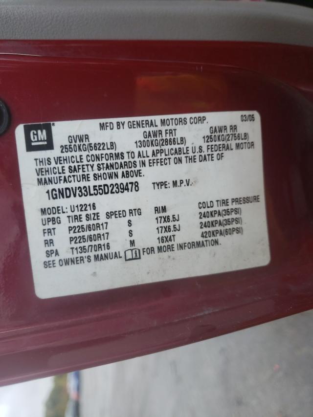 Foto 10 de la subasta – 2005 CHEVROLET UPLANDER L con VIN 1GNDV33L55D239478