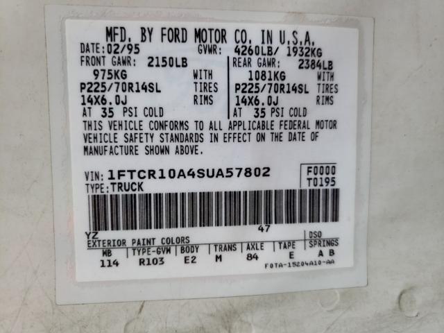 Photo 10 from auction – 1995 FORD RANGER with VIN 1FTCR10A4SUA57802