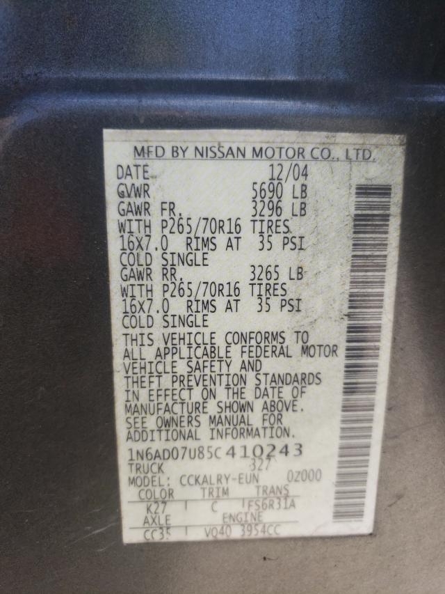 Photo 10 from auction – 2005 NISSAN FRONTIER C with VIN 1N6AD07U85C410243