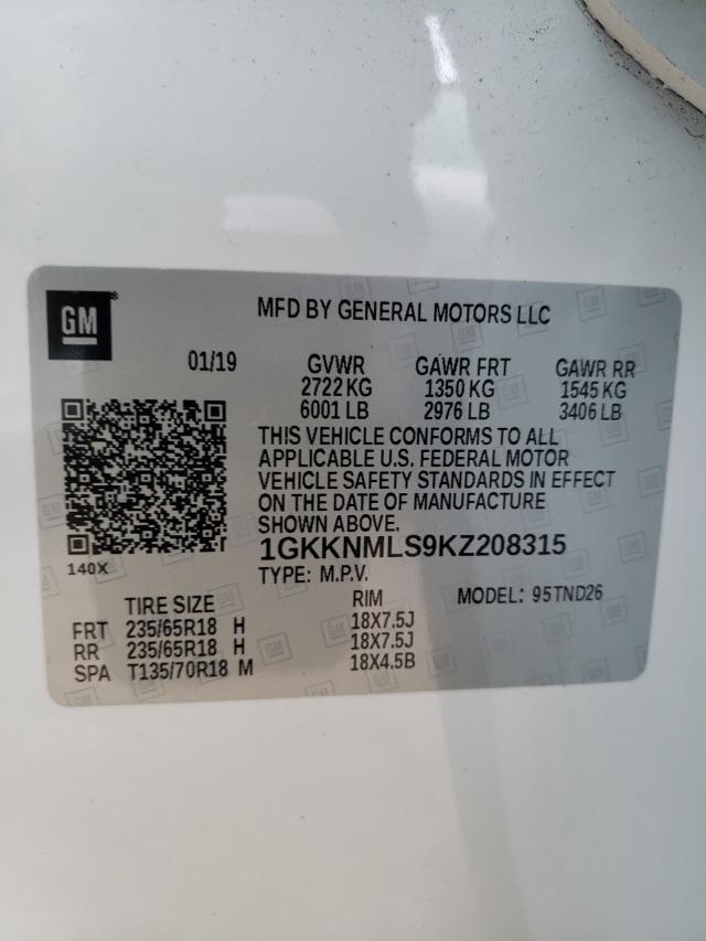 Photo 10 from auction – 2019 GMC ACADIA SLT with VIN 1GKKNMLS9KZ208315