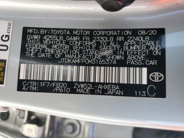 Photo 10 from auction – 2021 TOYOTA PRIUS PRIM with VIN JTDKAMFP0M3165374