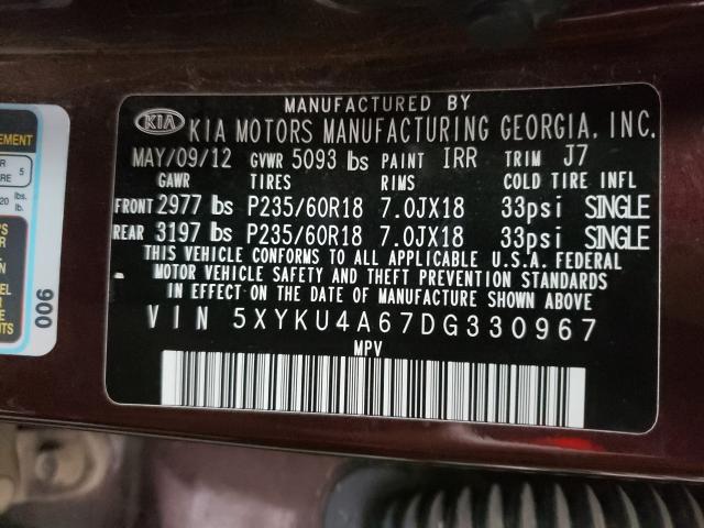Photo 10 from auction – 2013 KIA SORENTO EX with VIN 5XYKU4A67DG330967