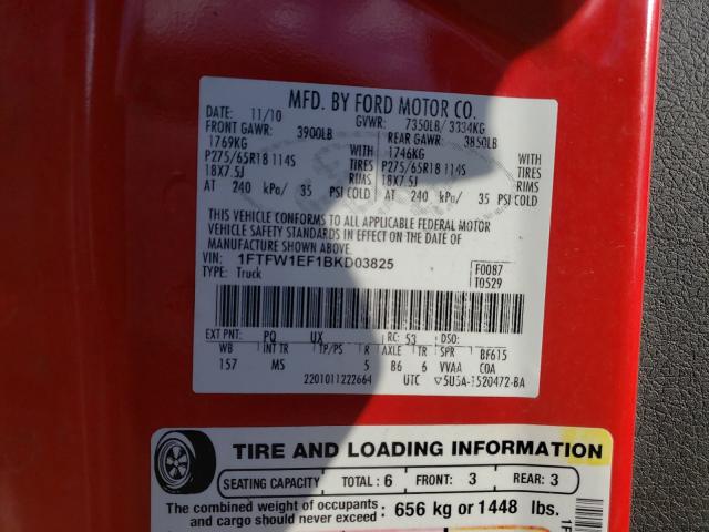 Photo 10 from auction – 2011 FORD F150 SUPER with VIN 1FTFW1EF1BKD03825