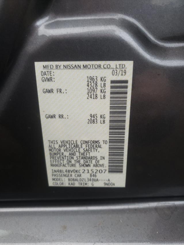 Photo 10 from auction – 2019 NISSAN ALTIMA S with VIN 1N4BL4BV0KC215207
