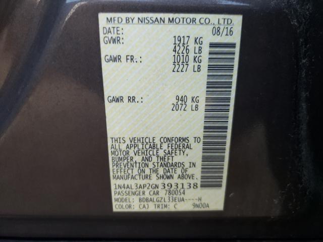 Photo 10 from auction – 2016 NISSAN ALTIMA 2.5 with VIN 1N4AL3AP2GN393138