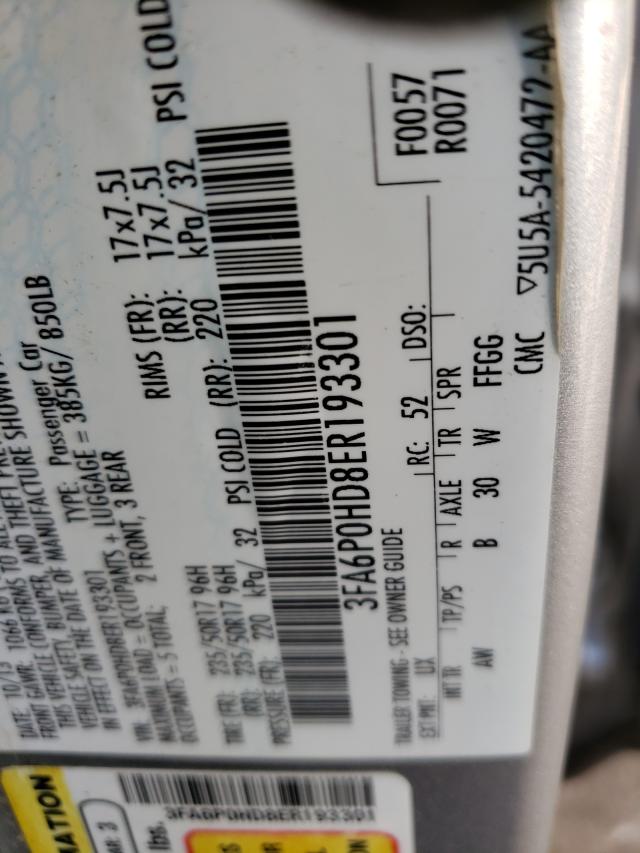 Photo 10 from auction – 2014 FORD FUSION SE with VIN 3FA6P0HD8ER193301