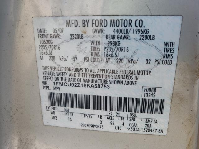 Photo 10 from auction – 2008 FORD ESCAPE XLS with VIN 1FMCU02Z18KA68753