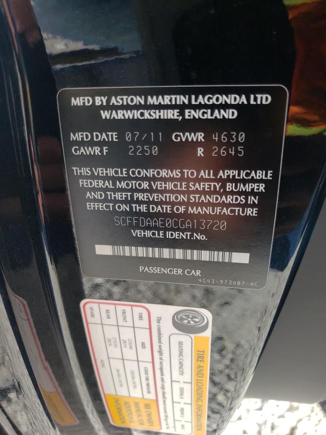 Photo 10 from auction – 2012 ASTON MARTIN DB9 with VIN SCFFDAAE0CGA13720