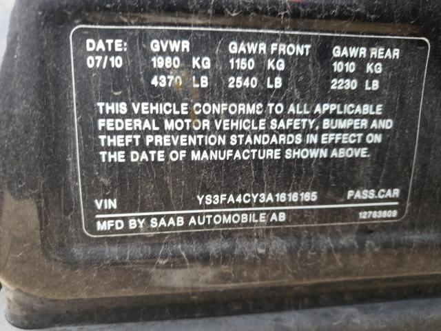 Photo 10 from auction – 2010 SAAB 9-3 2.0T with VIN YS3FA4CY3A1616165