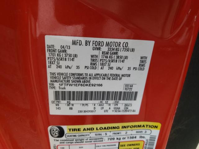 Photo 10 from auction – 2013 FORD F150 SUPER with VIN 1FTFW1EF6DKE92166