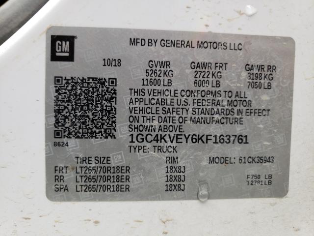 Photo 10 from auction – 2019 CHEVROLET SILVERADO with VIN 1GC4KVEY6KF163761