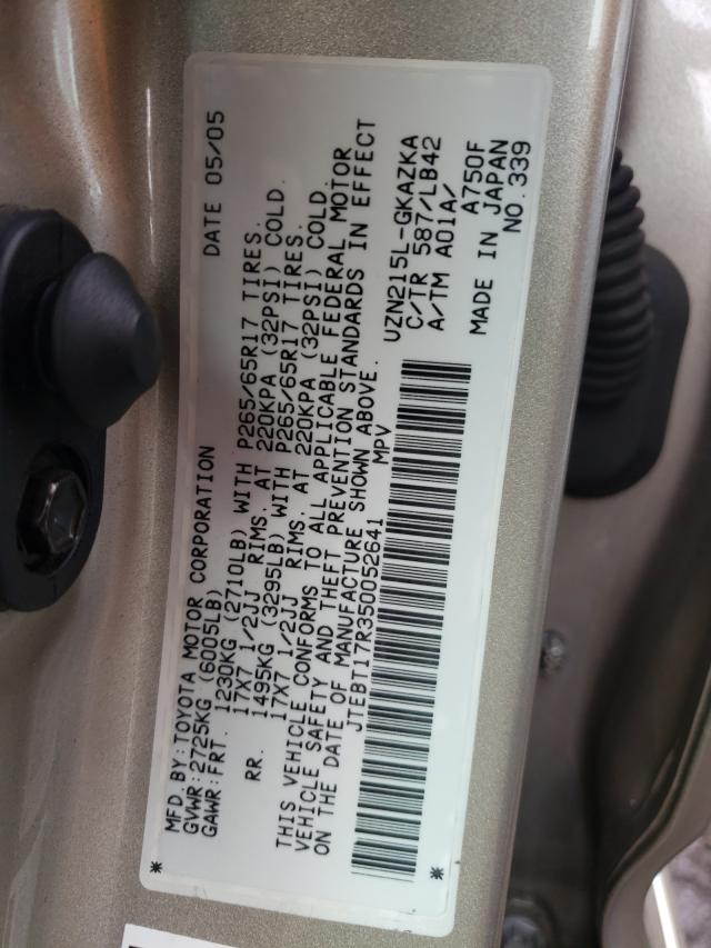 Photo 10 from auction – 2005 TOYOTA 4RUNNER LI with VIN JTEBT17R350052641