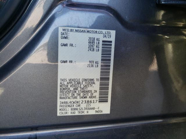 Photo 10 from auction – 2019 NISSAN ALTIMA SR with VIN 1N4BL4CW3KC238617