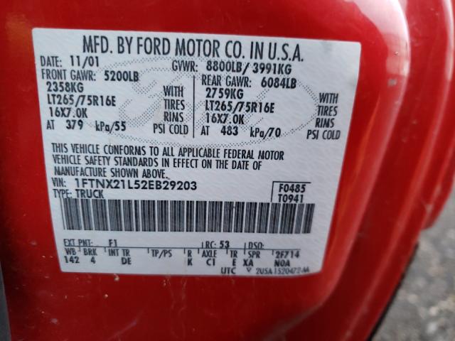 Photo 10 from auction – 2002 FORD F250 SUPER with VIN 1FTNX21L52EB29203