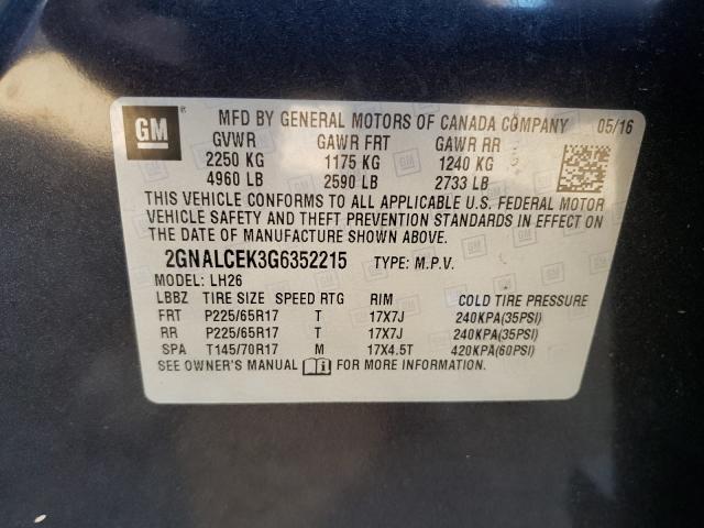 Photo 10 from auction – 2016 CHEVROLET EQUINOX LT with VIN 2GNALCEK3G6352215