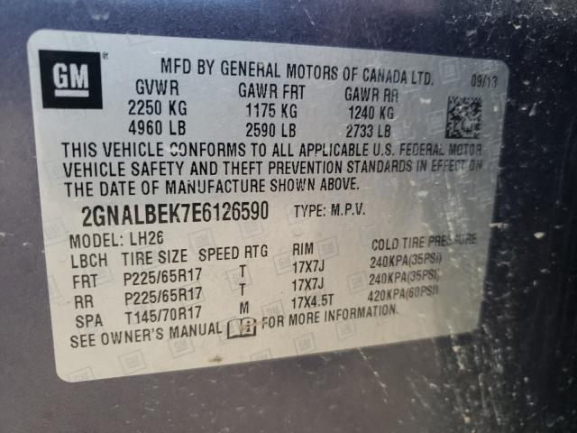 Photo 10 from auction – 2014 CHEVROLET EQUINOX LT with VIN 2GNALBEK7E6126590
