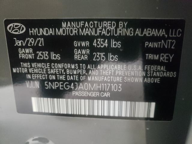 Photo 10 from auction – 2021 HYUNDAI SONATA SE with VIN 5NPEG4JA0MH117103