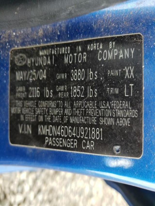 Photo 10 from auction – 2004 HYUNDAI ELANTRA GL with VIN KMHDN46D64U921881