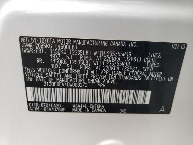 Photo 10 from auction – 2013 TOYOTA RAV4 LIMIT with VIN 2T3DFREV4DW008273