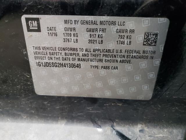 Photo 10 from auction – 2017 CHEVROLET SONIC LT with VIN 1G1JD5SG2H4130648