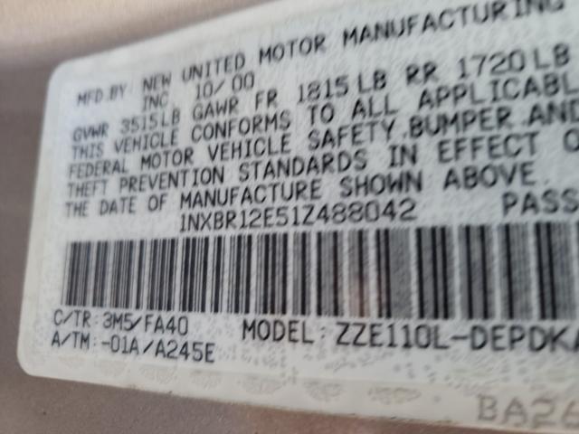 Photo 10 from auction – 2001 TOYOTA COROLLA CE with VIN 1NXBR12E51Z488042