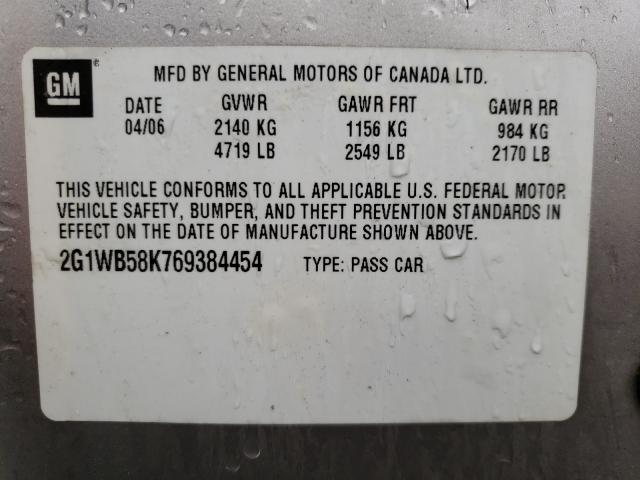 Photo 10 from auction – 2006 CHEVROLET IMPALA LS with VIN 2G1WB58K769384454