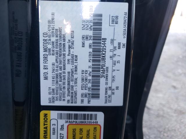 Photo 10 from auction – 2019 FORD FUSION SE with VIN 3FA6P0LU8KR205448