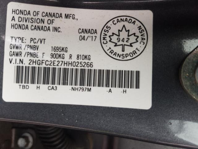 Photo 9 from auction – 2017 HONDA CIVIC DX with VIN 2HGFC2E27HH025266