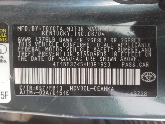 Photo 10 from auction – 2004 TOYOTA CAMRY LE with VIN 4T1BF32K54U081823