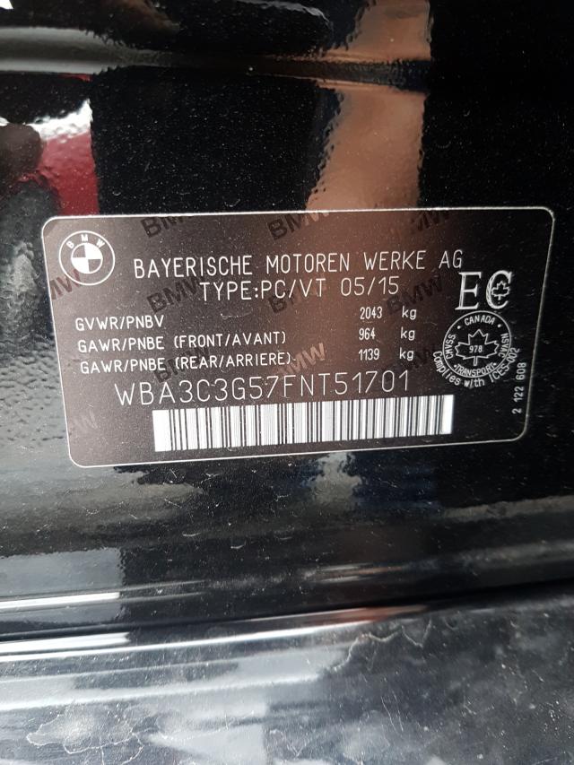 Photo 10 from auction – 2015 BMW 320 I XDRI with VIN WBA3C3G57FNT51701