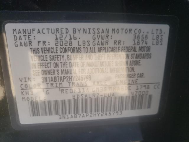 Photo 10 from auction – 2017 NISSAN SENTRA S with VIN 3N1AB7AP2HY245793