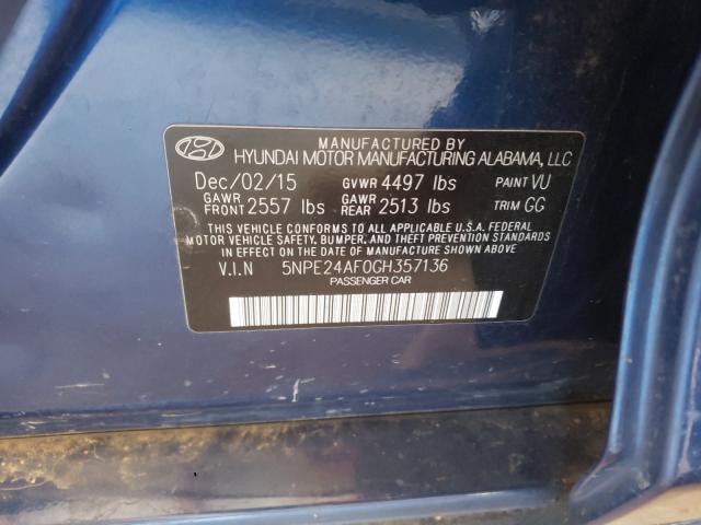 Photo 10 from auction – 2016 HYUNDAI SONATA SE with VIN 5NPE24AF0GH357136