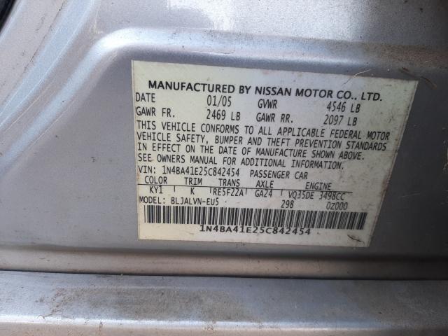 Photo 10 from auction – 2005 NISSAN MAXIMA SE with VIN 1N4BA41E25C842454