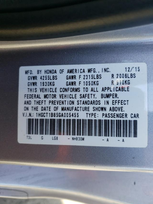 Photo 10 from auction – 2016 HONDA ACCORD EXL with VIN 1HGCT1B85GA005455