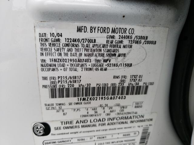 Photo 10 from auction – 2005 FORD FREESTYLE with VIN 1FMZK02195GA07403