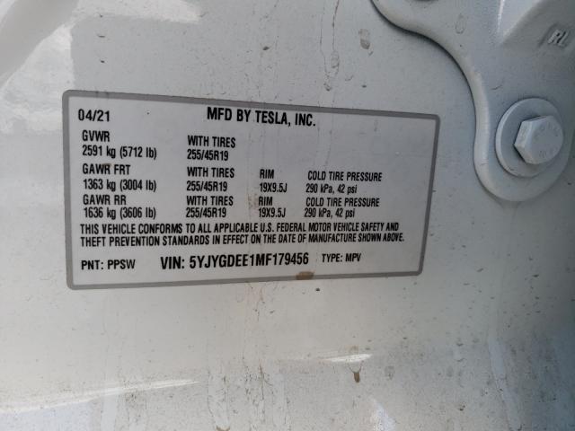 Photo 10 from auction – 2021 TESLA MODEL Y with VIN 5YJYGDEE1MF179456