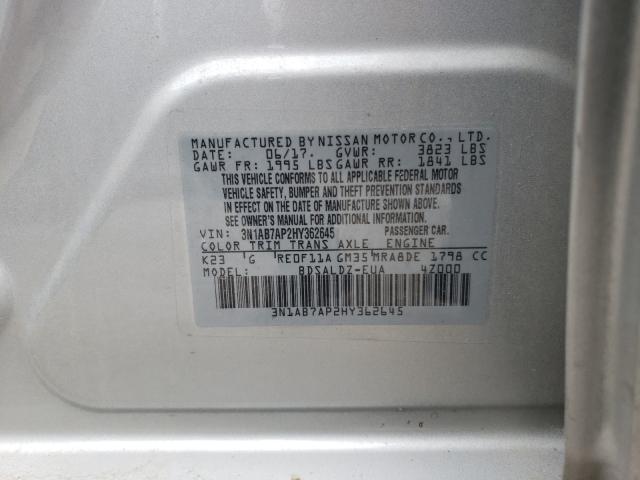 Photo 10 from auction – 2017 NISSAN SENTRA S with VIN 3N1AB7AP2HY362645