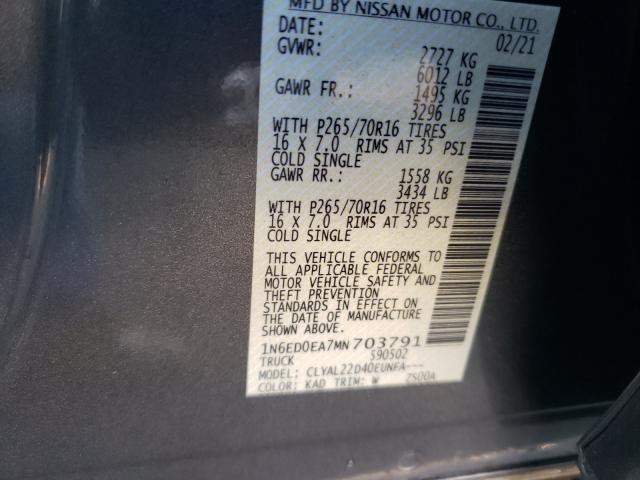 Photo 10 from auction – 2021 NISSAN FRONTIER S with VIN 1N6ED0EA7MN703791
