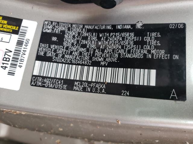 Photo 10 from auction – 2006 TOYOTA SIENNA with VIN 5TDZA23C16S464832