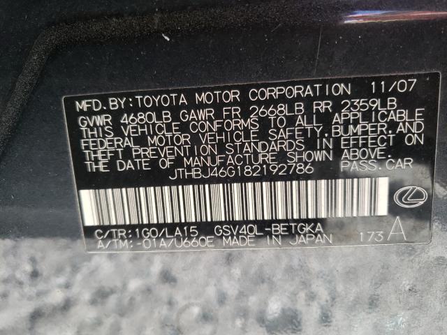 Photo 10 from auction – 2008 LEXUS ES 350 with VIN JTHBJ46G182192786