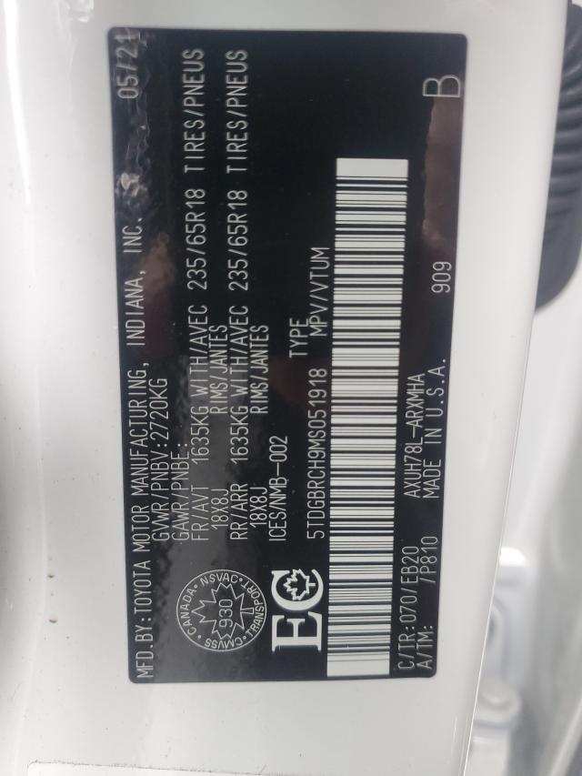 Photo 10 from auction – 2021 TOYOTA HIGHLANDER with VIN 5TDGBRCH9MS051918