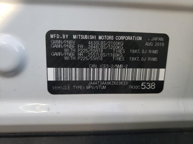 Photo 10 from auction – 2019 MITSUBISHI ECLIPSE CR with VIN JA4AT3AAXKZ603633