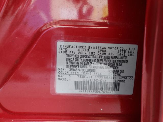 Photo 10 from auction – 2013 NISSAN SENTRA S with VIN 3N1AB7AP3DL704059