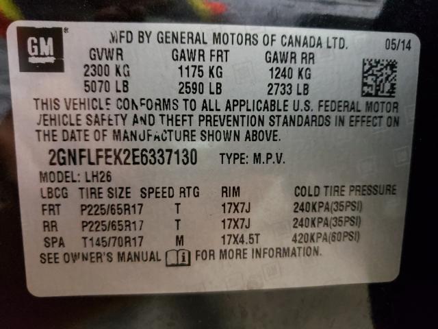 Photo 10 from auction – 2014 CHEVROLET EQUINOX LT with VIN 2GNFLFEK2E6337130