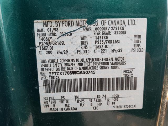 Photo 10 from auction – 1998 FORD F150 with VIN 2FTZX1766WCA50745